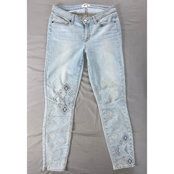 PAIGE Denim - Paige Verdugo Ankle 5-Pocket Stretch Jeans w/ Embroidered Legs. Women's 30, GUC